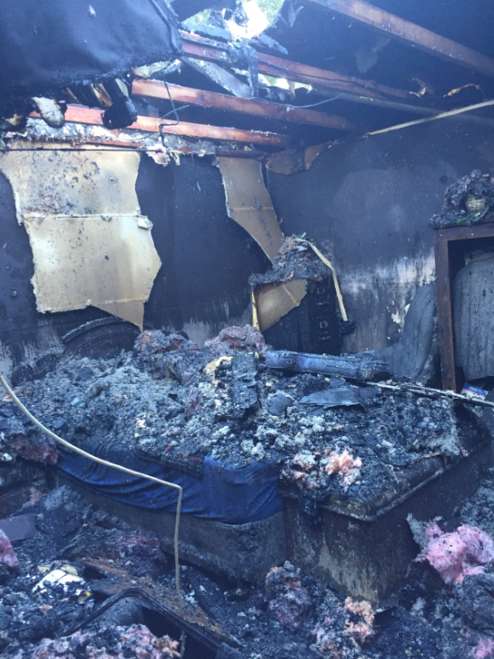 Completely destroyed bedroom from house fire Modern rebuilt