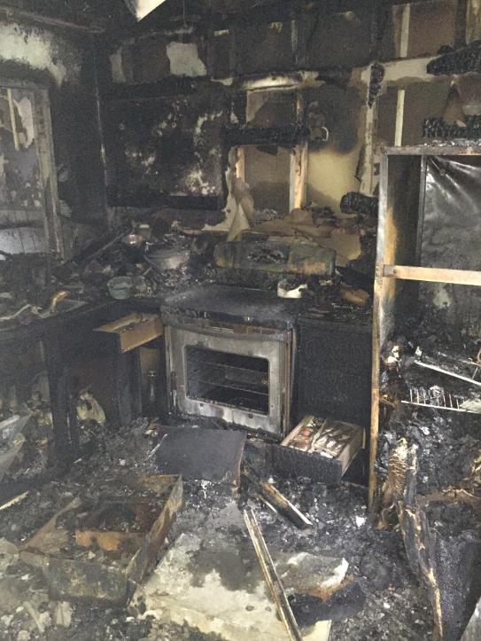 Completely destroyed kitchen from house fire